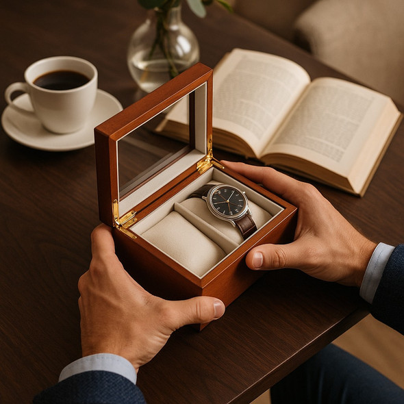 Personalized Cherry Wood 2 Watch Box with Glass Top